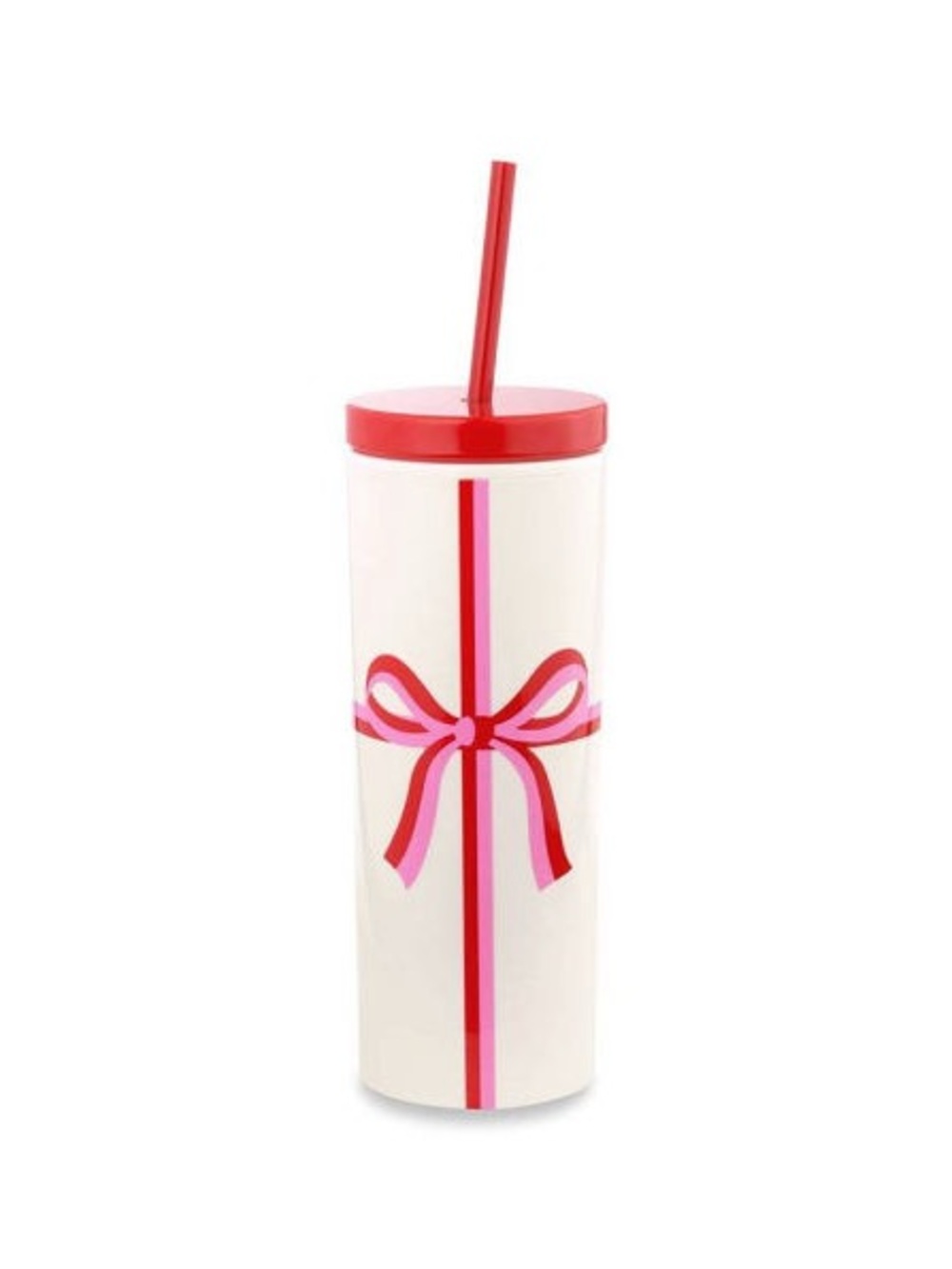 Kate Spade ♠️ NWT White Tumbler with Pink and Red Bow Design and Red Lid